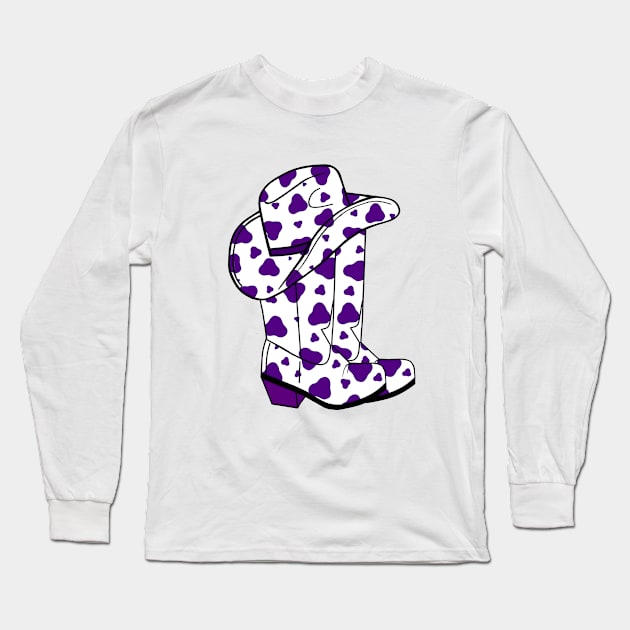 PURPLE Cow Spots Cowboy Hat And Boots Long Sleeve T-Shirt by SartorisArt1